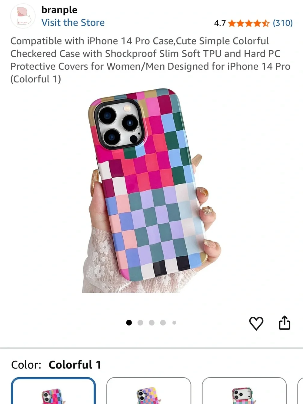 branple iPhone 14 Pro Case Colorful Checkered Plaid Slim Shockproof Cover NEW